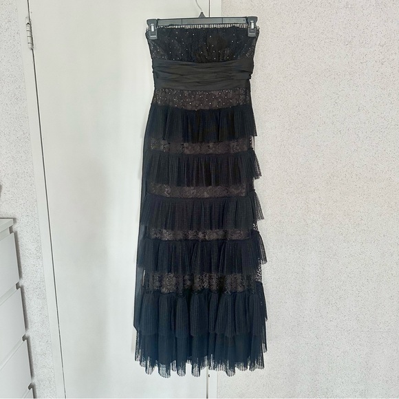 BCBGMaxAzria Dresses & Skirts - BCBGMaxAzria Strapless Black Ruffle Tiered Babydoll Maxi Dress
